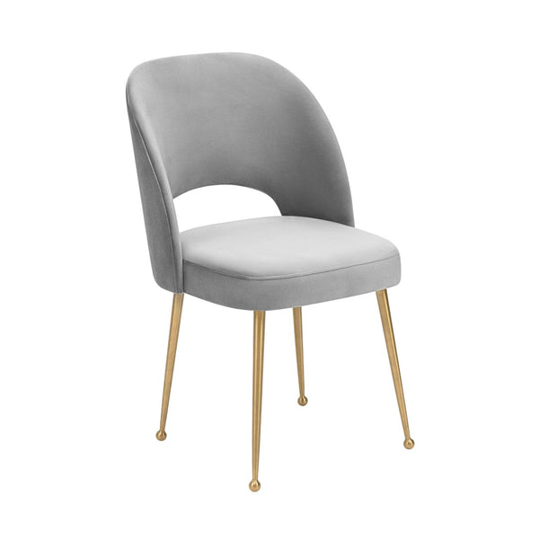 TOV Furniture Swell Velvet Dining Chair - Mid-Century Modern Glam with Plush Comfort & Gold Accents for Stylish Spaces Light Grey TOV-D68