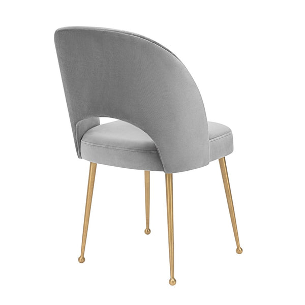 TOV Furniture Swell Velvet Dining Chair - Mid-Century Modern Glam with Plush Comfort & Gold Accents for Stylish Spaces Light Grey TOV-D68
