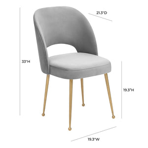 TOV Furniture Swell Velvet Dining Chair - Mid-Century Modern Glam with Plush Comfort & Gold Accents for Stylish Spaces Light Grey TOV-D68