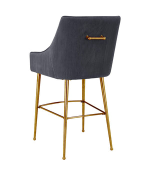 TOV Furniture Beatrix Luxurious Pleated Velvet Stool with Polished Metal Accents for Elegant Home Décor and Comfort Grey / Bar Height TOV-D68221