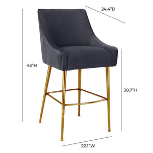 TOV Furniture Beatrix Luxurious Pleated Velvet Stool with Polished Metal Accents for Elegant Home Décor and Comfort Grey / Bar Height TOV-D68221