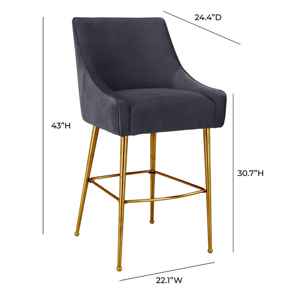TOV Furniture Beatrix Luxurious Pleated Velvet Stool with Polished Metal Accents for Elegant Home Décor and Comfort Grey / Bar Height TOV-D68221