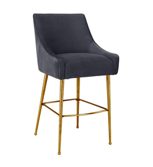 TOV Furniture Beatrix Luxurious Pleated Velvet Stool with Polished Metal Accents for Elegant Home Décor and Comfort Grey / Counter Height TOV-D68222