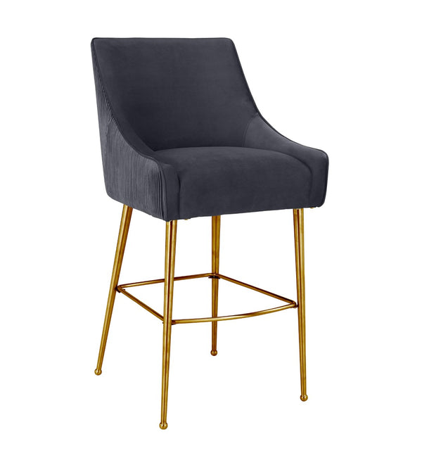 TOV Furniture Beatrix Luxurious Pleated Velvet Stool with Polished Metal Accents for Elegant Home Décor and Comfort Grey / Counter Height TOV-D68222