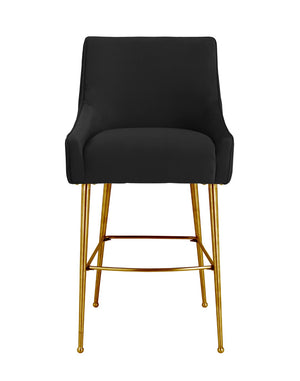 TOV Furniture Beatrix Luxurious Pleated Velvet Stool with Polished Metal Accents for Elegant Home Décor and Comfort Black / Bar Height TOV-D68223
