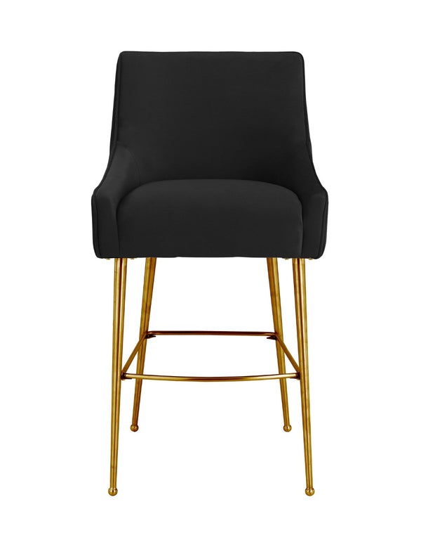 TOV Furniture Beatrix Luxurious Pleated Velvet Stool with Polished Metal Accents for Elegant Home Décor and Comfort Black / Bar Height TOV-D68223