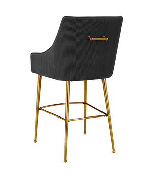 TOV Furniture Beatrix Luxurious Pleated Velvet Stool with Polished Metal Accents for Elegant Home Décor and Comfort Black / Bar Height TOV-D68223