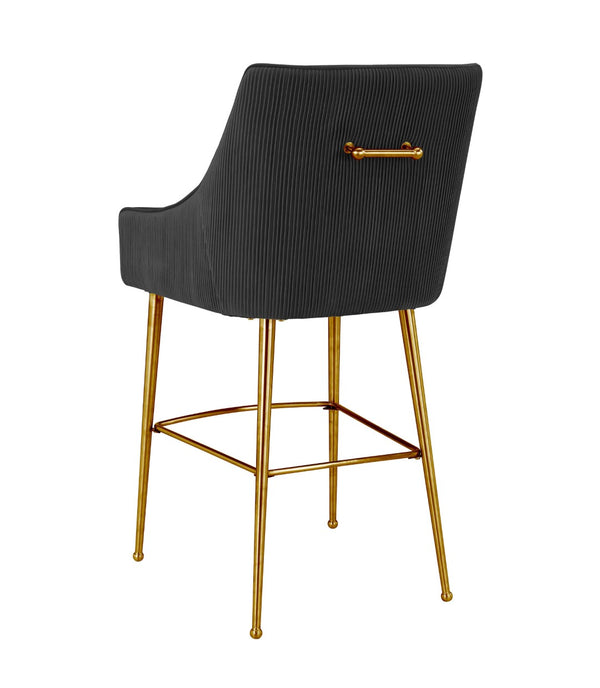 TOV Furniture Beatrix Luxurious Pleated Velvet Stool with Polished Metal Accents for Elegant Home Décor and Comfort Black / Bar Height TOV-D68223