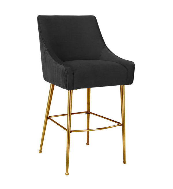 TOV Furniture Beatrix Luxurious Pleated Velvet Stool with Polished Metal Accents for Elegant Home Décor and Comfort Black / Counter Height TOV-D68224