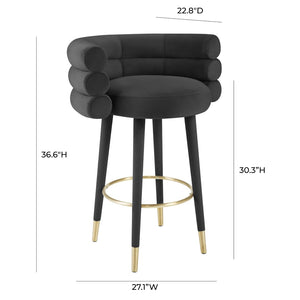TOV Furniture Betty Velvet Stool - Chic Upholstered Seating with Gold Accents for Modern Kitchens and Bars Black / Bar Height TOV-D68226