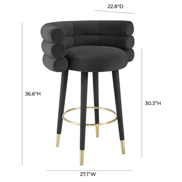 TOV Furniture Betty Velvet Stool - Chic Upholstered Seating with Gold Accents for Modern Kitchens and Bars Black / Bar Height TOV-D68226