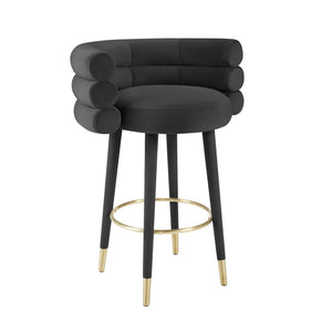 TOV Furniture Betty Velvet Stool - Chic Upholstered Seating with Gold Accents for Modern Kitchens and Bars Black / Bar Height TOV-D68226