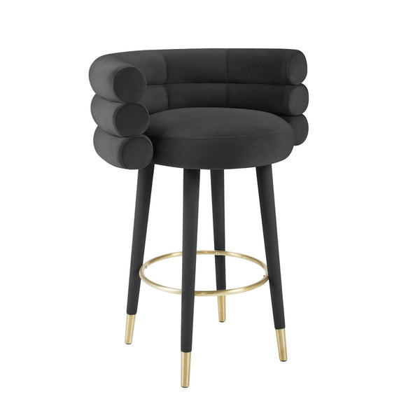 TOV Furniture Betty Velvet Stool - Chic Upholstered Seating with Gold Accents for Modern Kitchens and Bars Black / Bar Height TOV-D68226