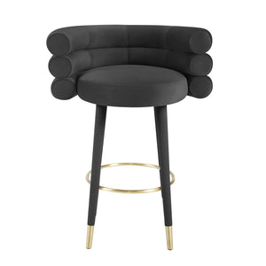 TOV Furniture Betty Velvet Stool - Chic Upholstered Seating with Gold Accents for Modern Kitchens and Bars Black / Bar Height TOV-D68226