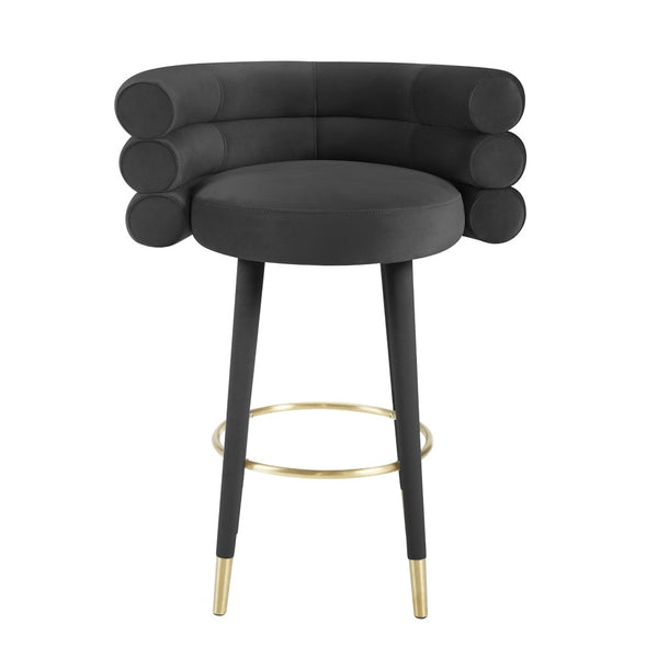 TOV Furniture Betty Velvet Stool - Chic Upholstered Seating with Gold Accents for Modern Kitchens and Bars Black / Bar Height TOV-D68226