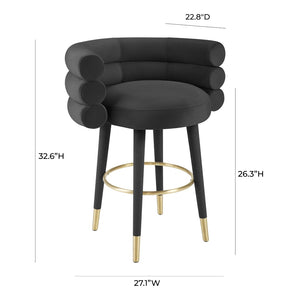TOV Furniture Betty Velvet Stool - Chic Upholstered Seating with Gold Accents for Modern Kitchens and Bars Black / Counter Height TOV-D68227