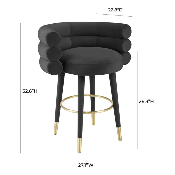 TOV Furniture Betty Velvet Stool - Chic Upholstered Seating with Gold Accents for Modern Kitchens and Bars Black / Counter Height TOV-D68227