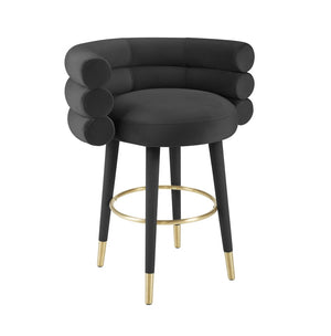 TOV Furniture Betty Velvet Stool - Chic Upholstered Seating with Gold Accents for Modern Kitchens and Bars Black / Counter Height TOV-D68227