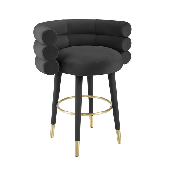 TOV Furniture Betty Velvet Stool - Chic Upholstered Seating with Gold Accents for Modern Kitchens and Bars Black / Counter Height TOV-D68227