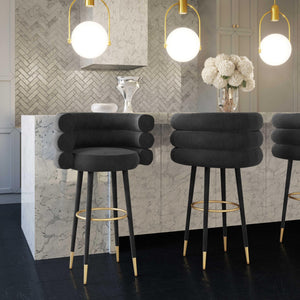 TOV Furniture Betty Velvet Stool - Chic Upholstered Seating with Gold Accents for Modern Kitchens and Bars Black / Counter Height TOV-D68227