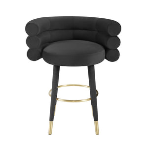 TOV Furniture Betty Velvet Stool - Chic Upholstered Seating with Gold Accents for Modern Kitchens and Bars Black / Counter Height TOV-D68227