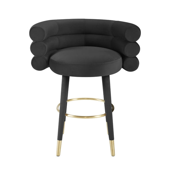 TOV Furniture Betty Velvet Stool - Chic Upholstered Seating with Gold Accents for Modern Kitchens and Bars Black / Counter Height TOV-D68227