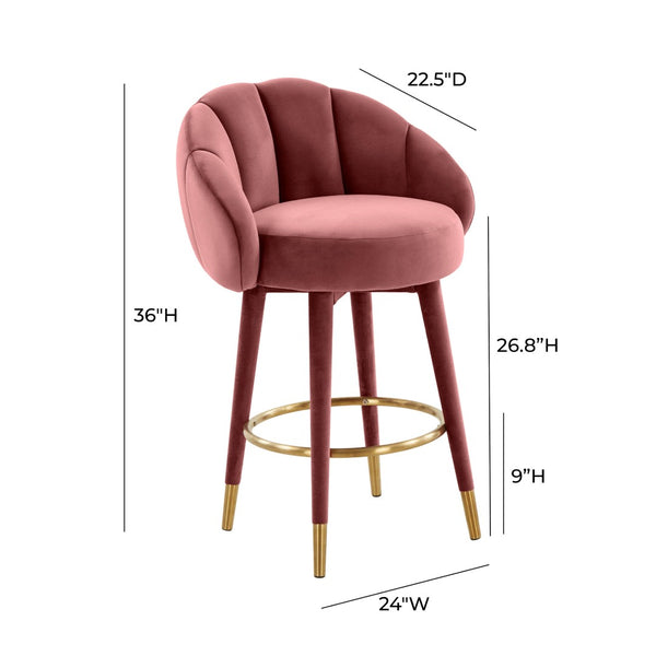 TOV Furniture Myla Velvet Swivel Stool - Chic Flower-Inspired Design with Plush Comfort for Your Kitchen or Bar Salmon / Counter Height TOV-D68239