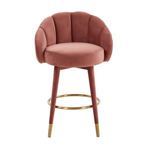 TOV Furniture Myla Velvet Swivel Stool - Chic Flower-Inspired Design with Plush Comfort for Your Kitchen or Bar Salmon / Counter Height TOV-D68239