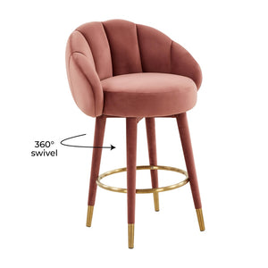 TOV Furniture Myla Velvet Swivel Stool - Chic Flower-Inspired Design with Plush Comfort for Your Kitchen or Bar Salmon / Counter Height TOV-D68239