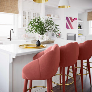 TOV Furniture Myla Velvet Swivel Stool - Chic Flower-Inspired Design with Plush Comfort for Your Kitchen or Bar Salmon / Counter Height TOV-D68239