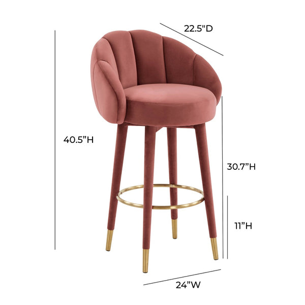 TOV Furniture Myla Velvet Swivel Stool - Chic Flower-Inspired Design with Plush Comfort for Your Kitchen or Bar Salmon / Bar Height TOV-D68240