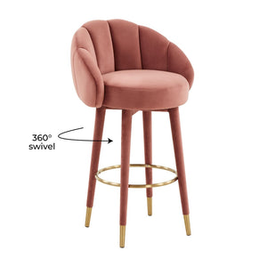TOV Furniture Myla Velvet Swivel Stool - Chic Flower-Inspired Design with Plush Comfort for Your Kitchen or Bar Salmon / Bar Height TOV-D68240