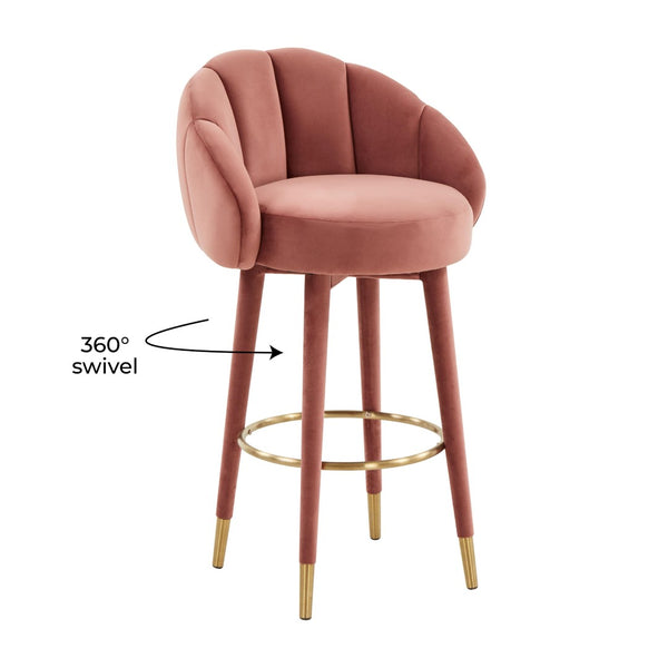 TOV Furniture Myla Velvet Swivel Stool - Chic Flower-Inspired Design with Plush Comfort for Your Kitchen or Bar Salmon / Bar Height TOV-D68240