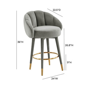 TOV Furniture Myla Velvet Swivel Stool - Chic Flower-Inspired Design with Plush Comfort for Your Kitchen or Bar Light Grey / Counter Height TOV-D68241