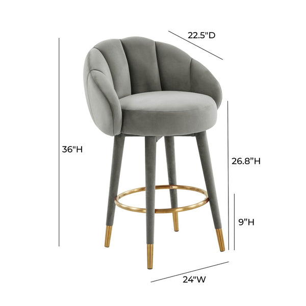 TOV Furniture Myla Velvet Swivel Stool - Chic Flower-Inspired Design with Plush Comfort for Your Kitchen or Bar Light Grey / Counter Height TOV-D68241