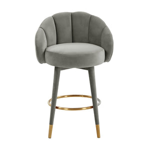 TOV Furniture Myla Velvet Swivel Stool - Chic Flower-Inspired Design with Plush Comfort for Your Kitchen or Bar Light Grey / Counter Height TOV-D68241