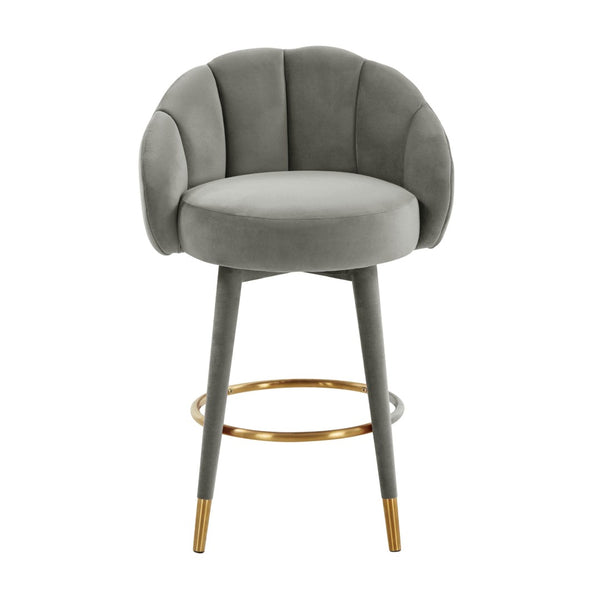 TOV Furniture Myla Velvet Swivel Stool - Chic Flower-Inspired Design with Plush Comfort for Your Kitchen or Bar Light Grey / Counter Height TOV-D68241