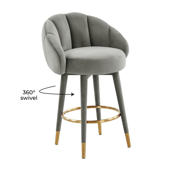 TOV Furniture Myla Velvet Swivel Stool - Chic Flower-Inspired Design with Plush Comfort for Your Kitchen or Bar Light Grey / Counter Height TOV-D68241