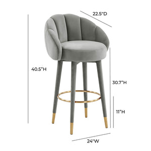 TOV Furniture Myla Velvet Swivel Stool - Chic Flower-Inspired Design with Plush Comfort for Your Kitchen or Bar Light Grey / Bar Height TOV-D68242