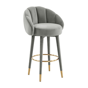 TOV Furniture Myla Velvet Swivel Stool - Chic Flower-Inspired Design with Plush Comfort for Your Kitchen or Bar Light Grey / Bar Height TOV-D68242