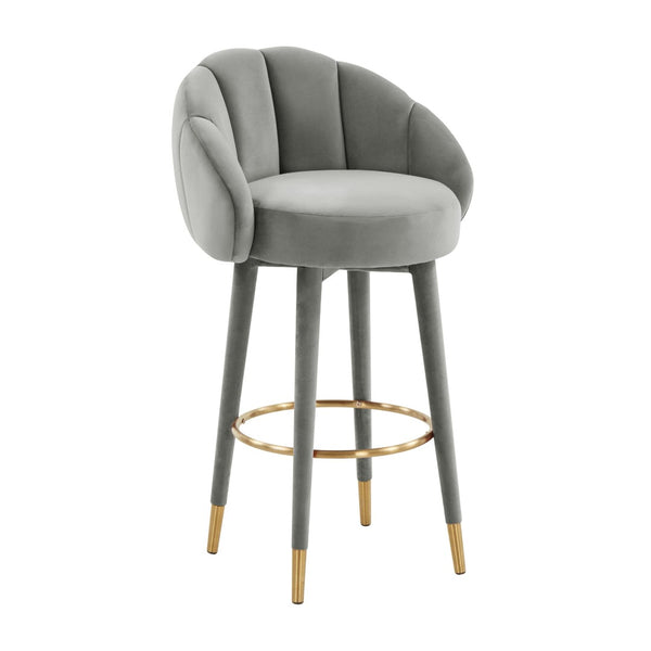 TOV Furniture Myla Velvet Swivel Stool - Chic Flower-Inspired Design with Plush Comfort for Your Kitchen or Bar Light Grey / Bar Height TOV-D68242