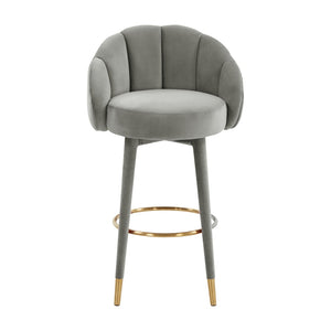 TOV Furniture Myla Velvet Swivel Stool - Chic Flower-Inspired Design with Plush Comfort for Your Kitchen or Bar Light Grey / Bar Height TOV-D68242