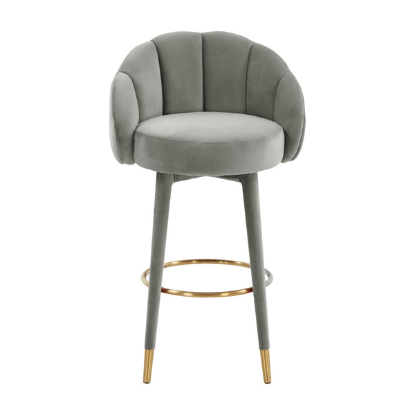 TOV Furniture Myla Velvet Swivel Stool - Chic Flower-Inspired Design with Plush Comfort for Your Kitchen or Bar Light Grey / Bar Height TOV-D68242
