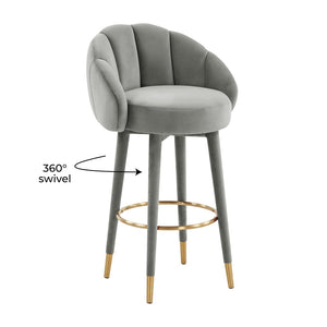 TOV Furniture Myla Velvet Swivel Stool - Chic Flower-Inspired Design with Plush Comfort for Your Kitchen or Bar Light Grey / Bar Height TOV-D68242