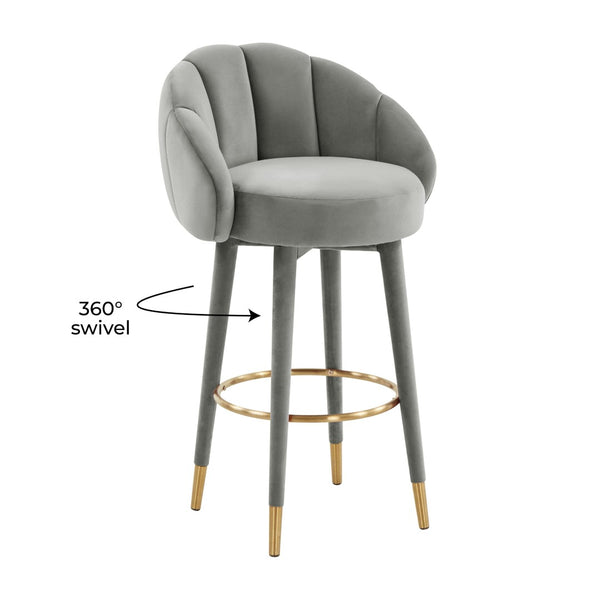 TOV Furniture Myla Velvet Swivel Stool - Chic Flower-Inspired Design with Plush Comfort for Your Kitchen or Bar Light Grey / Bar Height TOV-D68242