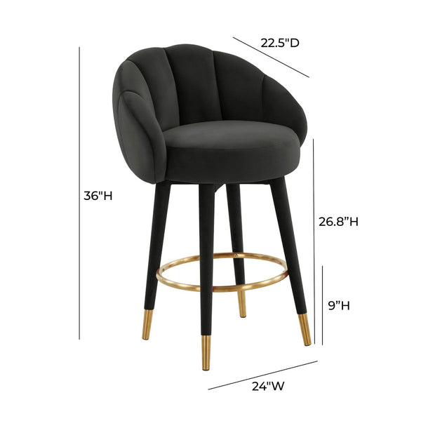 TOV Furniture Myla Velvet Swivel Stool - Chic Flower-Inspired Design with Plush Comfort for Your Kitchen or Bar Black / Counter Height TOV-D68243