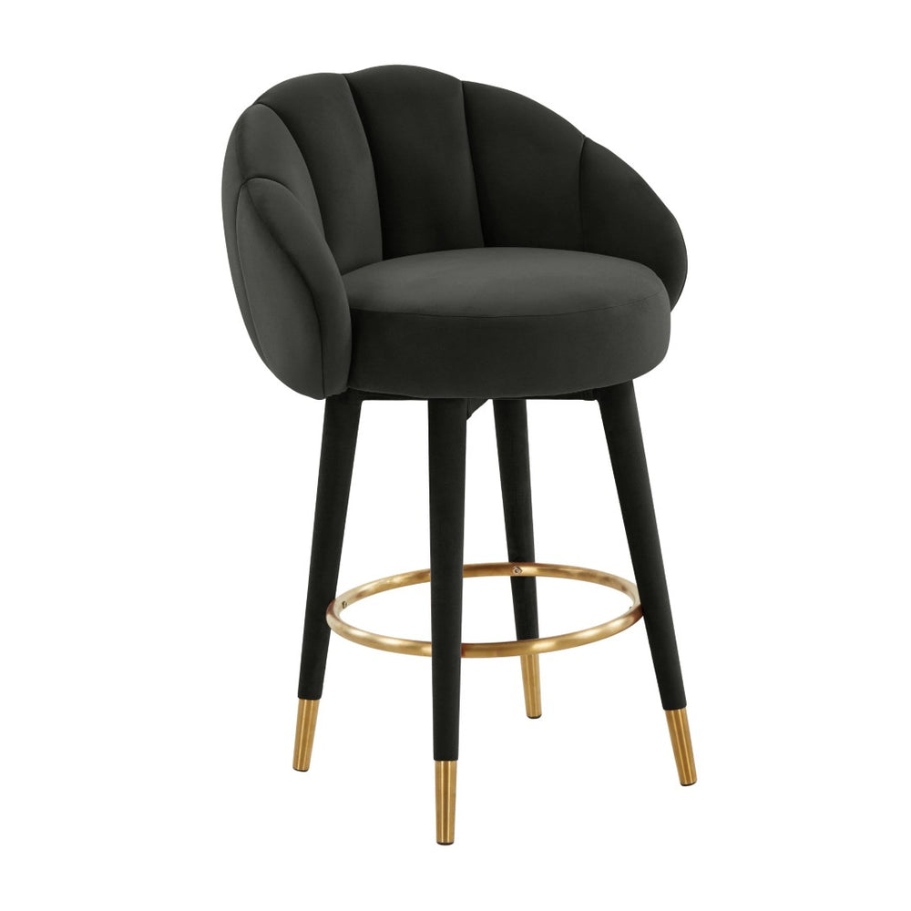 TOV Furniture Myla Velvet Swivel Stool - Chic Flower-Inspired Design with Plush Comfort for Your Kitchen or Bar Black / Counter Height TOV-D68243