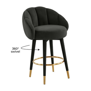 TOV Furniture Myla Velvet Swivel Stool - Chic Flower-Inspired Design with Plush Comfort for Your Kitchen or Bar Black / Counter Height TOV-D68243