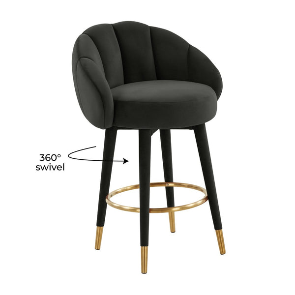 TOV Furniture Myla Velvet Swivel Stool - Chic Flower-Inspired Design with Plush Comfort for Your Kitchen or Bar Black / Counter Height TOV-D68243
