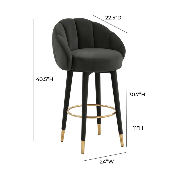 TOV Furniture Myla Velvet Swivel Stool - Chic Flower-Inspired Design with Plush Comfort for Your Kitchen or Bar Black / Bar Height TOV-D68244